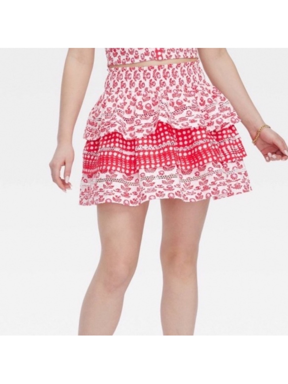Target x Roller Rabbit Floral Star geo Tiered Mini‎ Skirt - Size XL- Red NWT